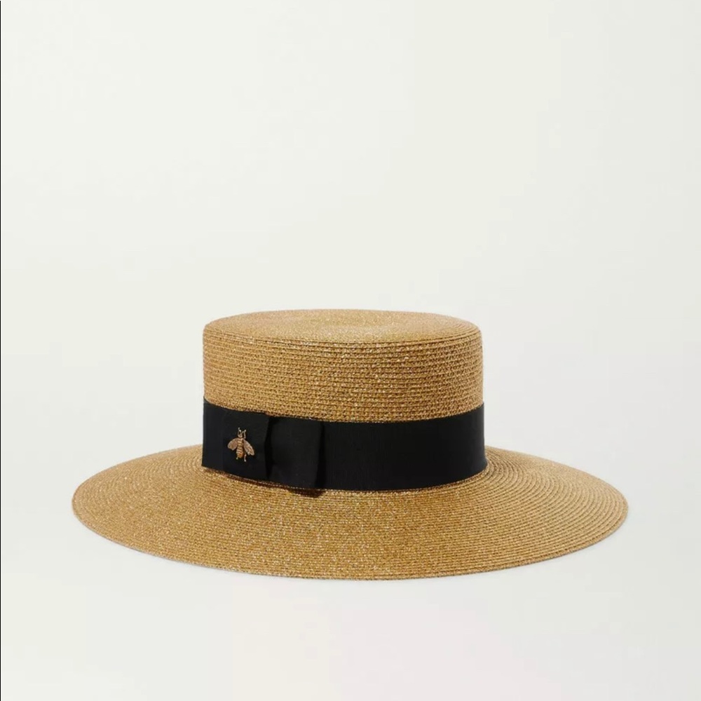 Gucci Grosgrain trimmed glittered straw hat M